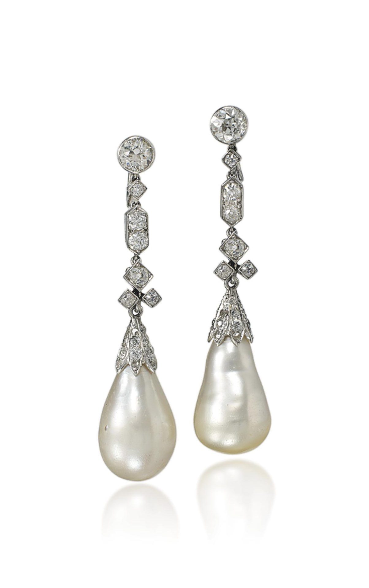 A PAIR OF NATURAL PEARL AND DIAMOND EAR PENDANTS Christie's